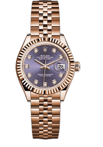 Rolex Lady-Datejust 28 Everose Gold — Fluted Bezel, Aubergine Diamond Dial | Ref. 279175