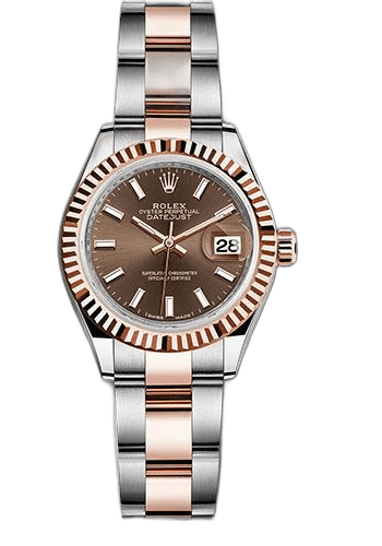 Datejust Steel and Everose Gold Rolesor Lady-Datejust 28 Watch - Fluted Bezel - Chocolate Index Dial - Oyster Bracelet - 279171 choio 28mm Everose Rolesor Fluted Bezel Chocolate Index Dial · Rolex 279171