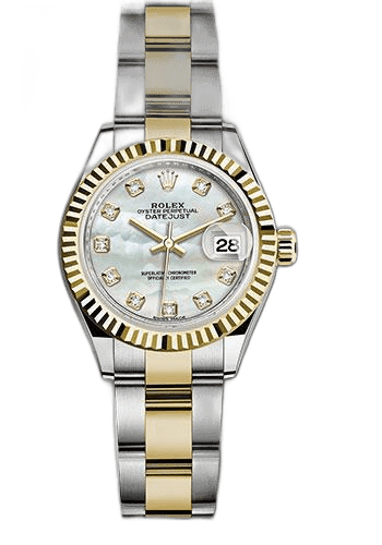 Rolex Lady-Datejust 28 Yellow Rolesor — White Mother-of-Pearl Diamond Dial | Ref. 279173