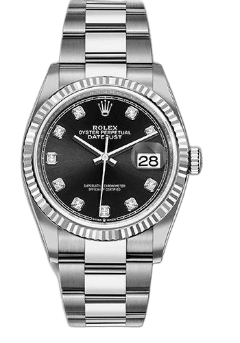Rolex Datejust Oystersteel — Black Diamond Dial with Fluted Bezel | Ref. 126234