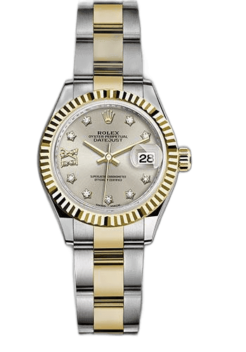 Rolex Datejust 28 Yellow Rolesor — Silver Diamond Star Dial, Fluted Bezel