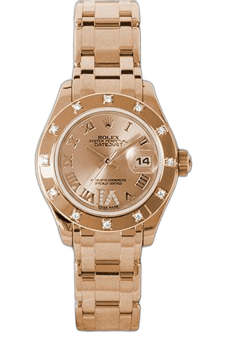 Rolex 29mm 12 Diamond Bezel Pink Champagne Diamond Roman Vi Roman Dial Datejust Pink Gold Lady-Datejust Pearlmaster 29 Watch - 12 Diamond Bezel - Pink Champagne Diamond Roman Vi Roman Dial - 80315 chrd — Ref. 80315