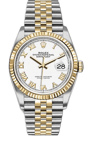 Rolex Datejust Yellow Rolesor Fluted Bezel — White Roman Dial | Ref. 126233