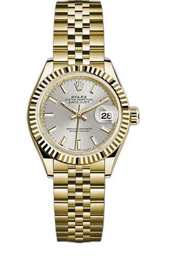 Rolex Datejust 28 Yellow Gold — Silver Index Dial, Fluted Bezel | Ref. 279178