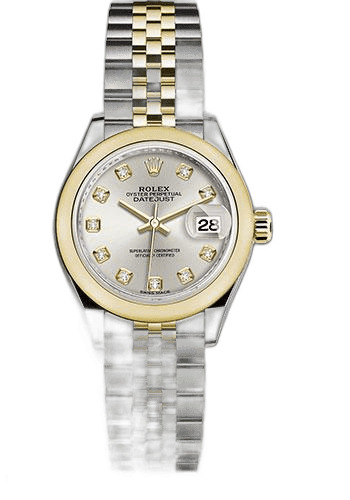 Rolex Lady-Datejust 28 Yellow Rolesor — Silver Diamond Dial | Ref. 279163