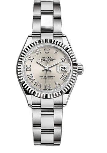 Rolex Datejust 28 White Rolesor — Silver Roman Fluted Bezel | Ref. 279174
