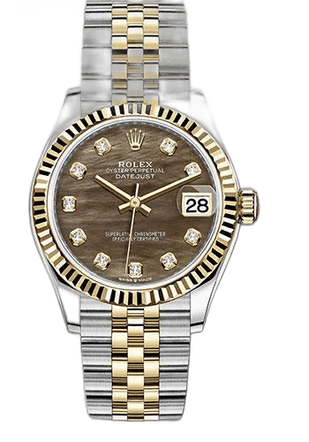 Rolex Datejust 31 Yellow Rolesor — Dark Mother-of-Pearl Diamond Dial, Fluted Bezel | Ref. 278273
