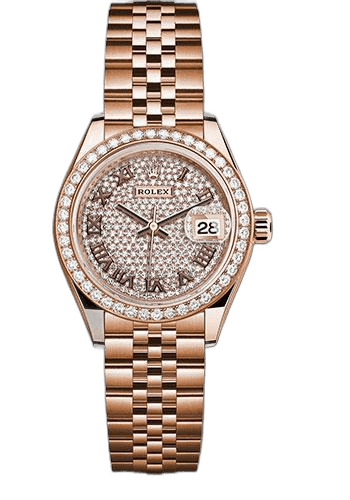 Rolex Lady-Datejust 28 Gold — Diamond Bezel Sundust Roman Dial | Ref. 279135RBR