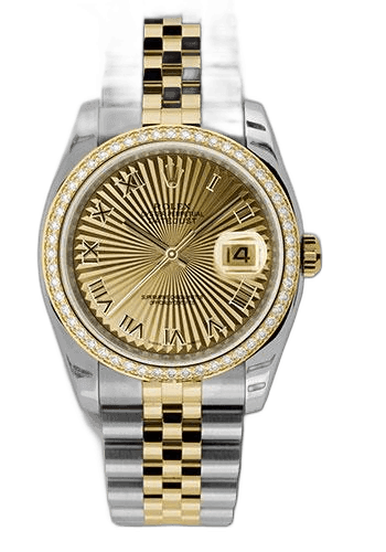 Rolex Datejust Yellow Rolesor — Champagne Sunbeam Roman Dial | Ref. 116243