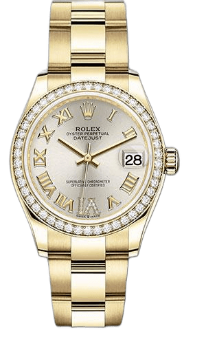 Rolex Datejust 31 Yellow Gold — Silver Diamond Dial, Diamond Bezel
