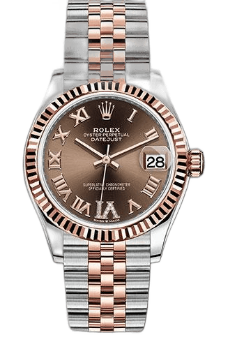 Rolex Datejust 31 Everose Rolesor — Dark Rhodium Diamond Roman VI Dial with Fluted Bezel | Ref. 278271