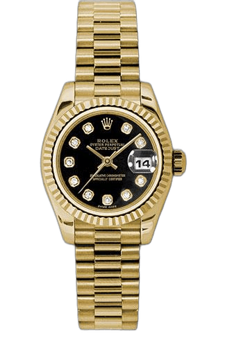 Rolex Datejust Yellow Gold — Black Diamond Dial with Fluted Bezel | Ref. 179178