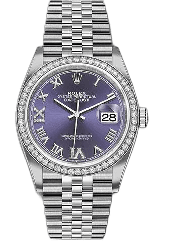 Rolex Datejust 36 Oystersteel — Aubergine Diamond Dial, Diamond Bezel