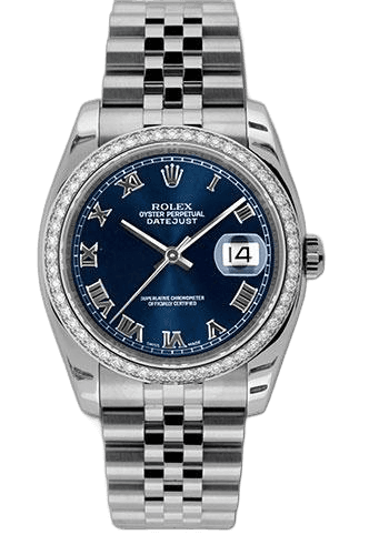 Rolex Datejust White Rolesor — Blue Roman Dial, 52-Diamond Bezel | Ref. 116244