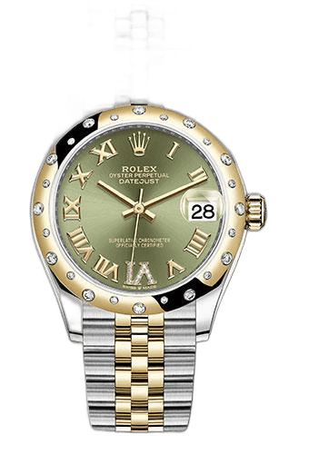 Rolex Datejust 31 Yellow Rolesor — Olive Green Diamond Roman Dial, Domed Diamond Bezel