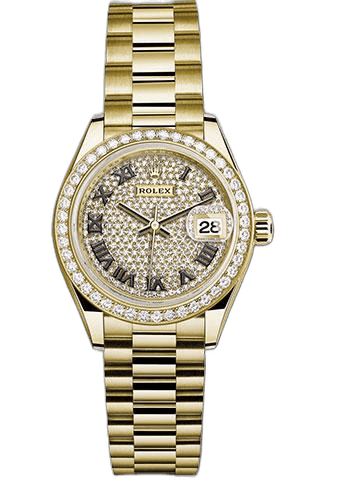 Rolex Lady-Datejust Yellow Gold — Diamond Paved Roman Dial | Ref. 279138RBR