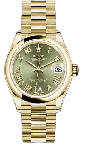 Rolex Datejust 31 Yellow Gold — Olive Green Diamond Six Dial