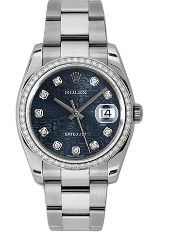 Rolex Datejust 36 White Rolesor — Blue Jubilee Diamond Dial, 52-Diamond Bezel | Ref. 116244