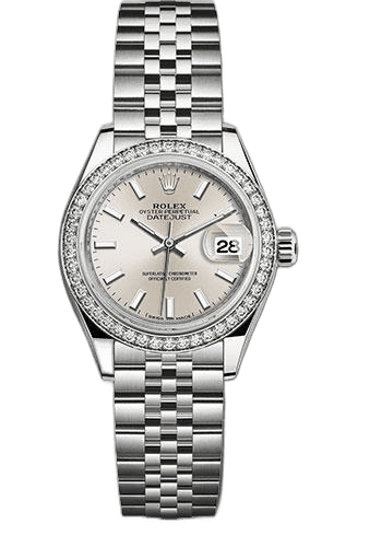 Rolex Lady-Datejust 28 White Rolesor — Silver Index Dial, 44-Diamond Bezel | Ref. 279384RBR