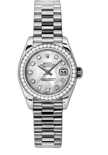Rolex Datejust 26 Platinum — Mother-of-Pearl Diamond Dial with Diamond Bezel | Ref. 179136