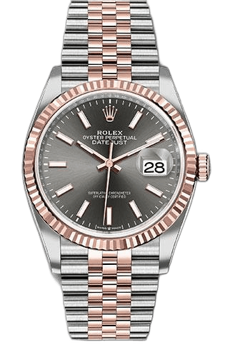 Rolex Datejust 36 Everose Rolesor — Fluted Bezel Dark Rhodium Index Dial | Ref. 126231