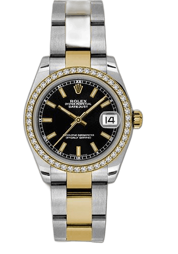 Rolex Datejust Yellow Rolesor — Black Index Dial, 46-Diamond Bezel | Ref. 178383