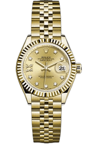 Rolex Datejust 28 Yellow Gold — Champagne Diamond Star Dial, Fluted Bezel