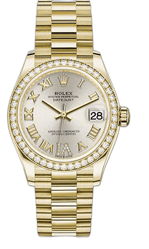 Rolex Datejust 31 Yellow Gold — Diamond Bezel, Silver Diamond Six Dial | Ref. 278288RBR