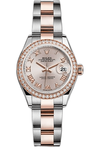 Rolex Lady-Datejust 28 Everose Rolesor — Diamond Bezel Sundust Roman Dial | Ref. 279381RBR