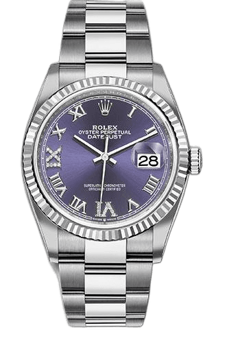 Rolex Datejust 36 Steel — Aubergine Purple Diamond Roman Dial | Ref. 126234