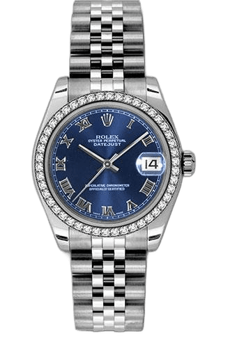 Rolex Datejust 31 White Rolesor — Blue Roman Dial, 46-Diamond Bezel | Ref. 178384