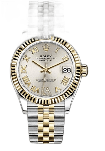 Rolex Datejust 31 Yellow Rolesor — Silver Diamond Roman Six Dial, Fluted Bezel