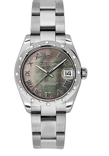Rolex Datejust 31 White Rolesor — 24-Diamond Bezel Dark Mother-of-Pearl Roman Dial | Ref. 178344