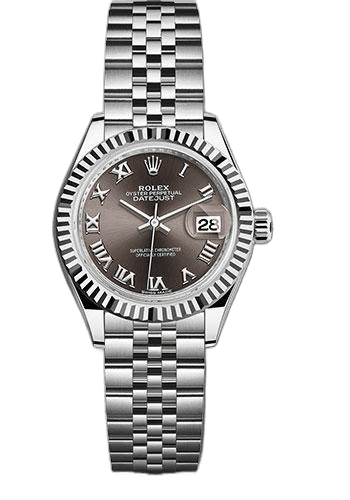 Rolex Lady-Datejust 28 White Rolesor — Dark Grey Roman Dial, Fluted Bezel | Ref. 279174
