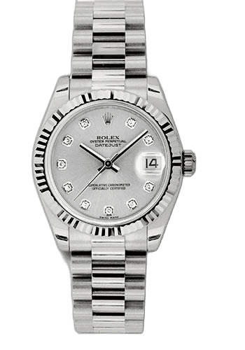 Rolex Datejust 31 White Gold — Fluted Bezel Silver Diamond Dial | Ref. 178279