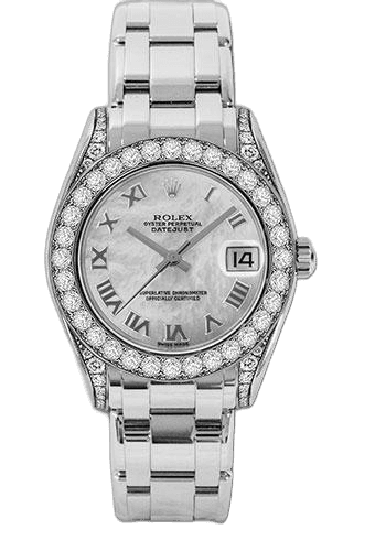 Rolex Datejust 34 White Gold — Diamond Bezel White Mother-of-Pearl Roman Dial | Ref. 81159