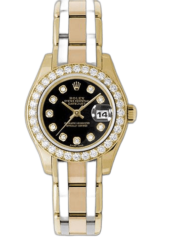 Rolex Lady-Datejust Pearlmaster 29 Yellow Gold — Diamond Bezel Black Diamond Dial
