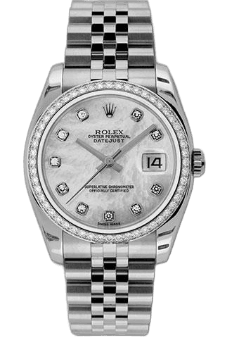 Rolex Datejust 36 White Rolesor — Mother-of-Pearl Diamond Dial, Diamond Bezel | Ref. 116244