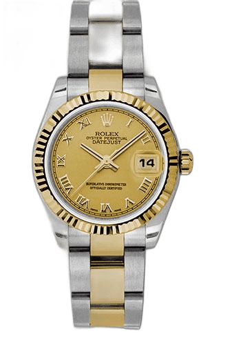 Rolex Datejust 31 Yellow Rolesor — Champagne Roman Dial, Fluted Bezel | Ref. 178273