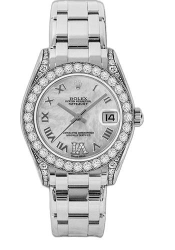 Rolex Datejust 34 White Gold — 34 Diamond Bezel White Mother-of-Pearl Roman Dial | Ref. 81159