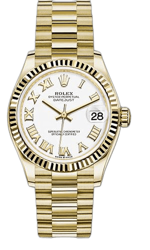 Rolex Datejust 31 Yellow Gold — Fluted Bezel White Roman Dial | Ref. 278278