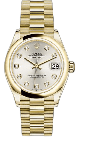 Rolex Datejust 31 Yellow Gold — Silver Diamond Dial with Domed Bezel | Ref. 278248