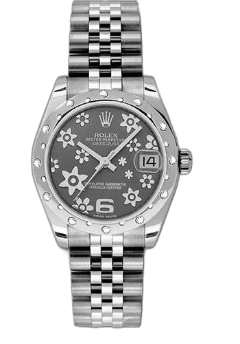 Rolex Datejust 31 White Rolesor — Dark Rhodium Floral Motif Dial | Ref. 178344