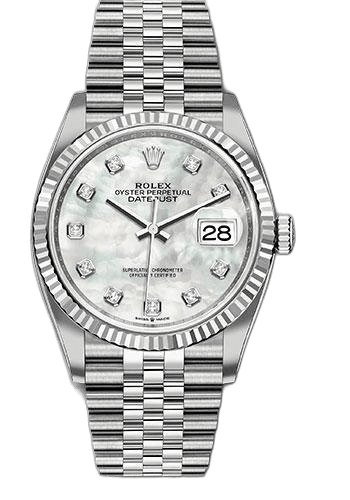 Rolex Datejust 36 Steel — Mother-of-Pearl Diamond Dial, Fluted Bezel | Ref. 126234
