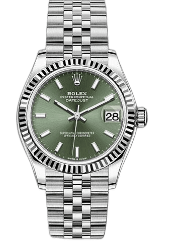 Rolex Datejust 31 White Rolesor — Fluted Bezel Mint Green Index Dial | Ref. 278274