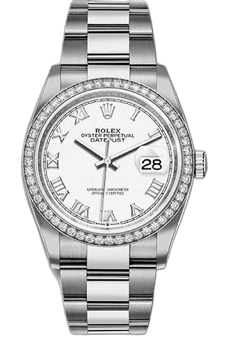 Rolex Datejust Steel — Diamond Bezel White Roman Dial | Ref. 126284RBR