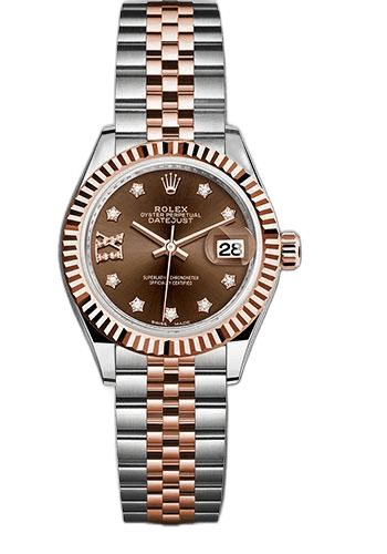 Rolex Lady-Datejust 28 Everose Rolesor — Chocolate Diamond Star Dial, Fluted Bezel