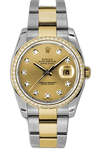 Rolex Datejust Yellow Rolesor — Champagne Diamond Dial, 52-Diamond Bezel | Ref. 116243