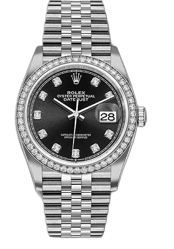 Rolex Datejust 36 Steel — Black Diamond Dial, Diamond Bezel | Ref. 126284RBR