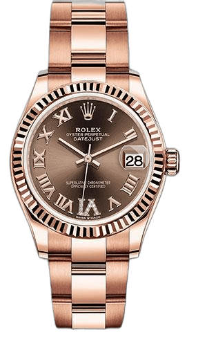 Rolex Datejust 31 Gold — Chocolate Diamond Six Dial, Fluted Bezel